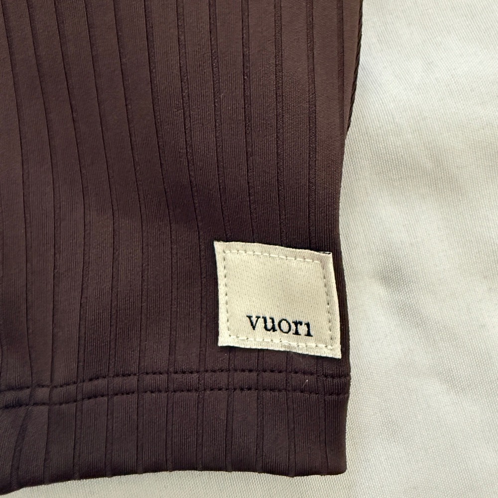 Vuori Womens Ribbed Crop Tank Top Espresso Brown Square Neck Built-in Bra S - Picture 3 of 8